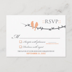 RSVP Card Love Birds (Korallen & Weiß) Karte