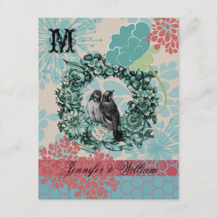 RSVP Card: Love Birds on Floral Wreath Wedding Karte
