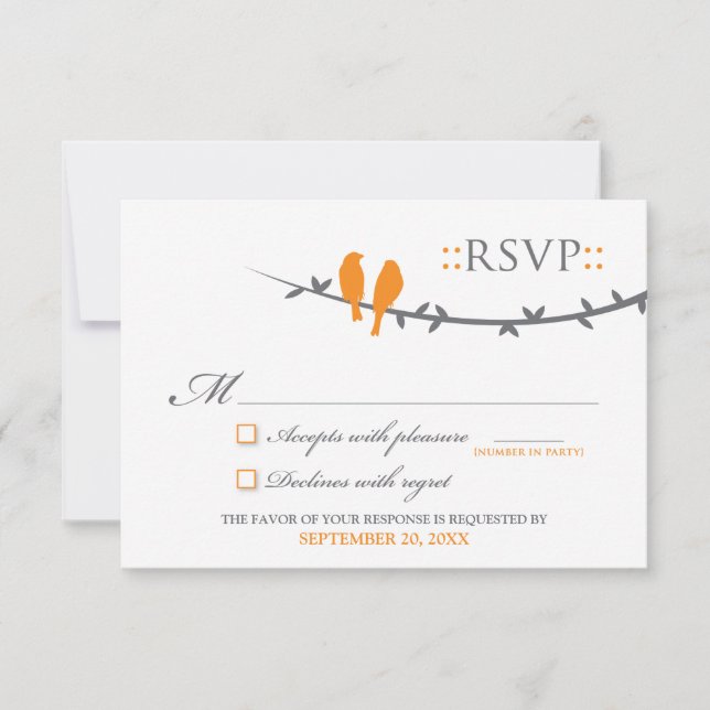RSVP Card Love Birds (orange & weiß) (Vorderseite)
