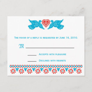 RSVP Card Love Birds - rot und blau Karte