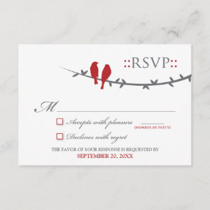 RSVP Card Love Birds (rot & weiß) Karte