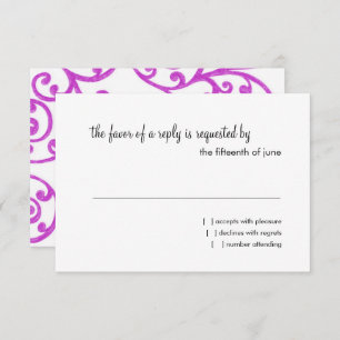 RSVP Card Magenta Pink Scroll Muster
