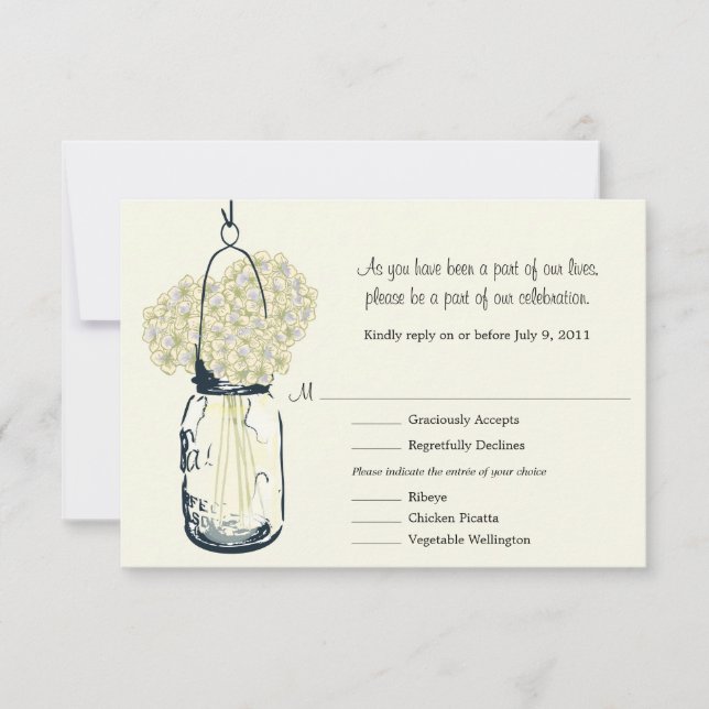 RSVP Card Mason Jar und Hydrangeas (Vorderseite)