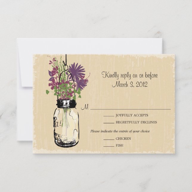 RSVP Card Mason Jar und Wildblumen (Vorderseite)