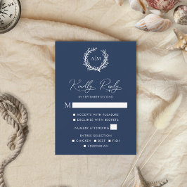 RSVP Card Navy Blue Coral Reef Nautical Wedding