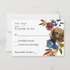 RSVP Card Navy Blue, Orange & Brown Floral Karte