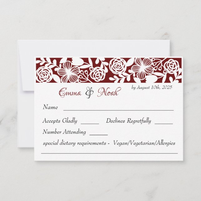 RSVP Card Open-Work Elegant Maroon Wedding (Vorderseite)
