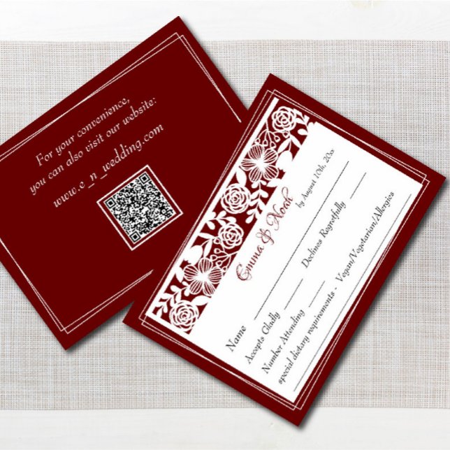 RSVP Card Open-Work Elegant Maroon Wedding (Von Creator hochgeladen)