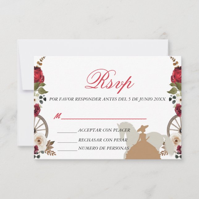 RSVP Card Quinceanera Red Charra Watercolor  Dankeskarte (Vorderseite)