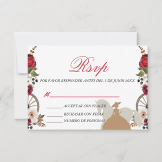 RSVP Card Quinceanera Red Charra Watercolor  Dankeskarte