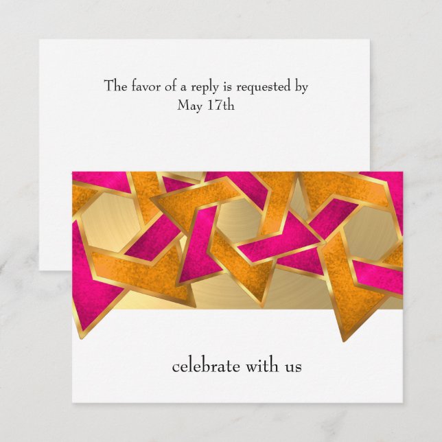 RSVP Card Rosa Orange Star von David auf einer bel Einladung (Vorne/Hinten)