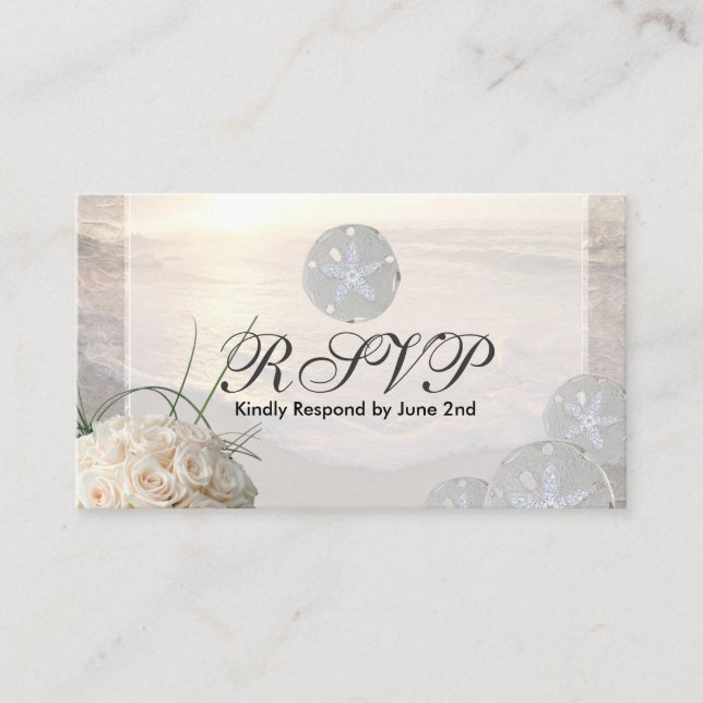 RSVP Card Sand Dollar & White Roses Begleitkarte (Vorderseite)