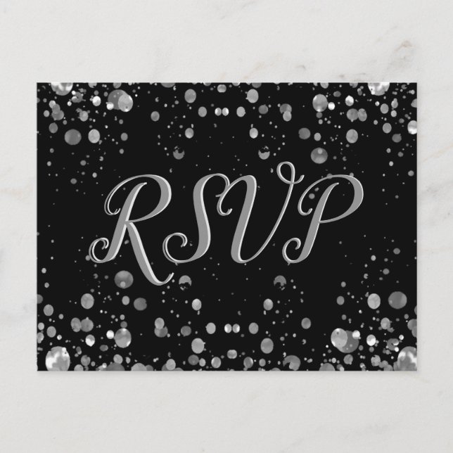 RSVP Card Silver Confetti Einladungspostkarte (Vorderseite)