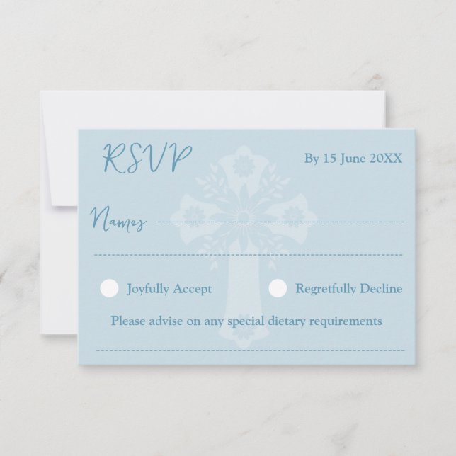 RSVP Card Style 1 Blumenkreuz Blau Karte (Vorderseite)