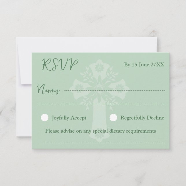 RSVP Card Style 1 Blumenkreuz Grün Karte (Vorderseite)
