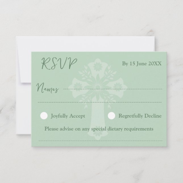 RSVP Card Style 1 Blumenkreuz Grün Karte (Vorderseite)