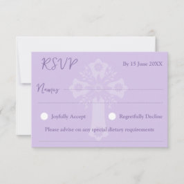 RSVP Card Style 2 Floral Cross Taufe Lilac Karte