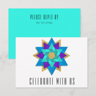 RSVP Card Türkis Blue Aqua Lila Star Blume Karte