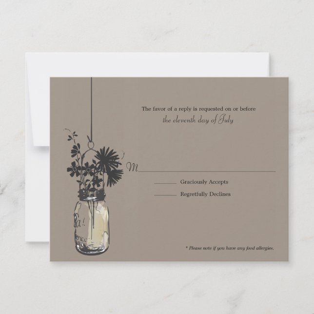 RSVP Card Wide Blume & Mason Jar (Vorderseite)