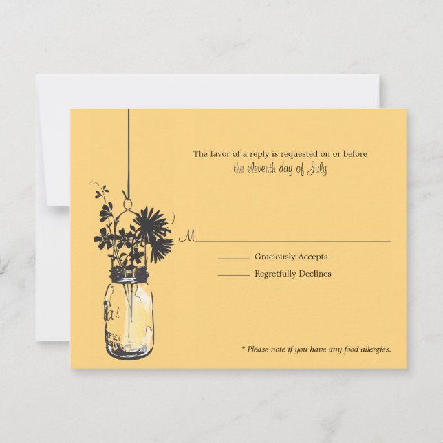 RSVP Card Wide Blume & Mason Jar (Vorderseite)