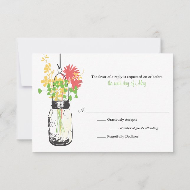 RSVP Card Wild Blume & Mason Jar (Vorderseite)