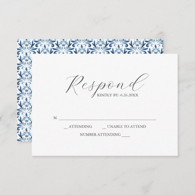 RSVP Cards blaues Muster (Vorne/Hinten)