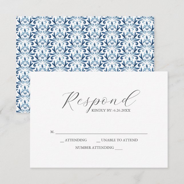 RSVP Cards blaues Muster Karte (Vorne/Hinten)