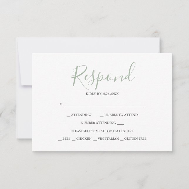 RSVP Cards For Wedding Sage Green (Vorderseite)