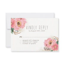 RSVP Cards für Wasserfarbenstube Bohemisch Federn