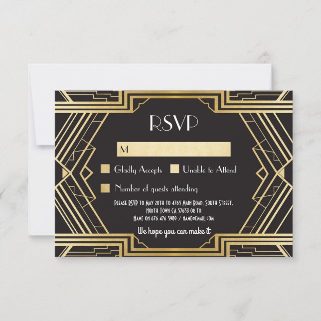 RSVP Cards Vintage Gatsby Wedding Einladungen aus  (Vorderseite)