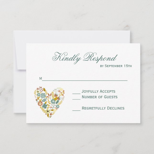 RSVP Cards von Autumn Boho floral Heart Hochzeit i Karte (Vorderseite)