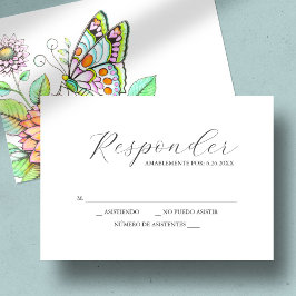 RSVP Cards Wasserfarbenschmetterling und Blume Karte