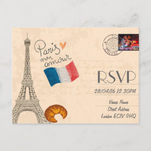 RSVP-Einladung zum Hochzeitstag in Paris mit Foto Postkarte