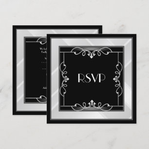 RSVP Elegant Schwarz Silber Weiß Art Deco Einladung