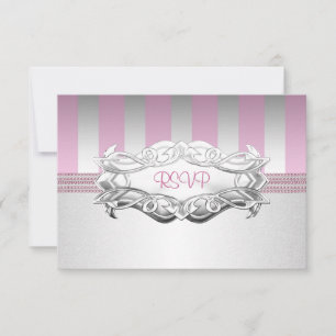 RSVP Elegant Weiß Rosa Streifen Perle Geburtstag 2 Karte