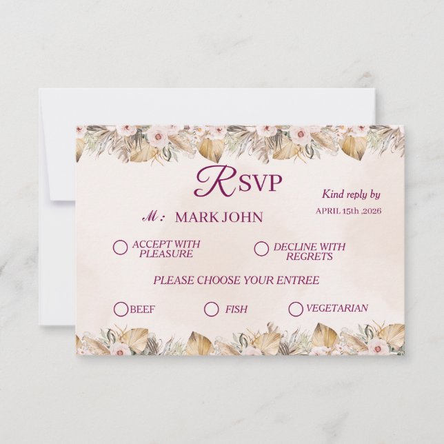 RSVP Elegante Blumengoldene Hochzeit (Vorderseite)
