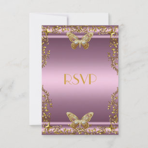 RSVP Elegante Geburtstags-Rosa-Gold-Schmetterling Karte