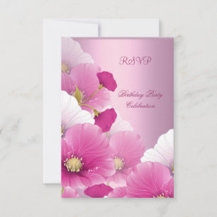 RSVP Elegante Geburtstagsfeier rosa weiße Mohnblum Karte