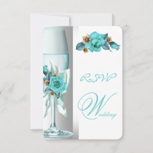 RSVP Elegante Hochzeit Teal Weiß Beige Rose Einladung