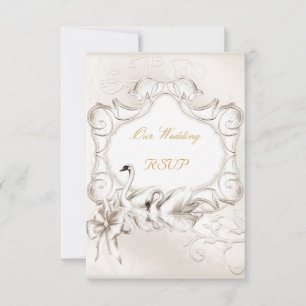 RSVP Elegante Hochzeit Weiß Creme Schwäne Set Karte