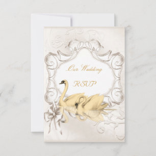RSVP Elegante Hochzeit Weißgold Creme Schwäne Set Karte