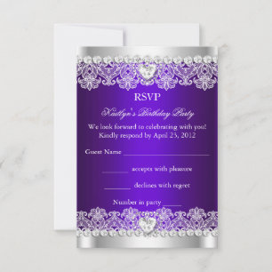 RSVP Elegante königliche violette Spitze Seide Geb Karte