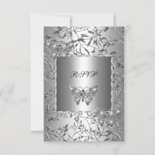 RSVP Eleganter silberner floraler Schmetterlingssc Karte
