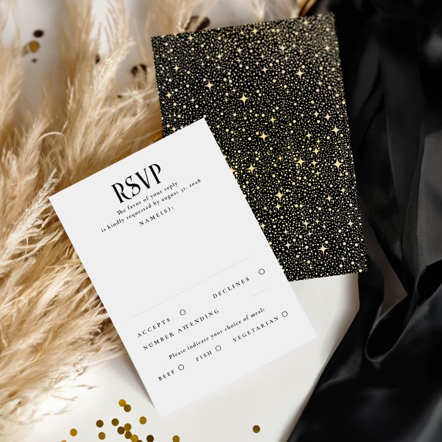 RSVP für Black and Gold Wedding Karte (Celestial Starry Black RSVP Cards)