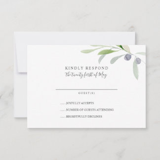 RSVP für die Hochzeit von Olive und Blätter Karte