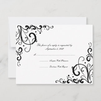 RSVP für die Hochzeit von weißem und schwarzem Blü Karte