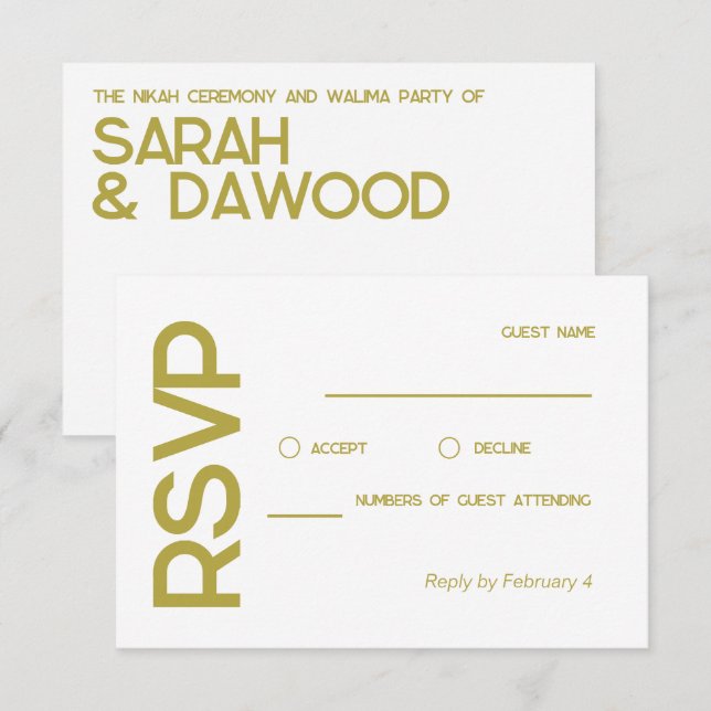 RSVP für eine elegante, Minimalistische muslimisch Karte (Vorne/Hinten)
