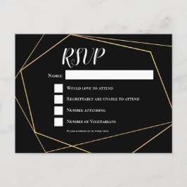 RSVP für elegante Schwarz-Gold-Geometrie Postkarte