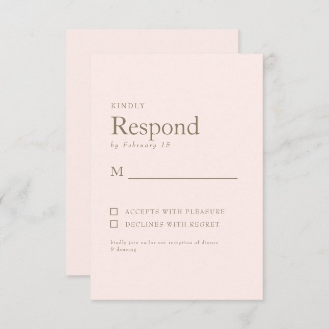 RSVP für Herbst-Folien Blush Simple Gold Text Wedd (Vorne/Hinten)