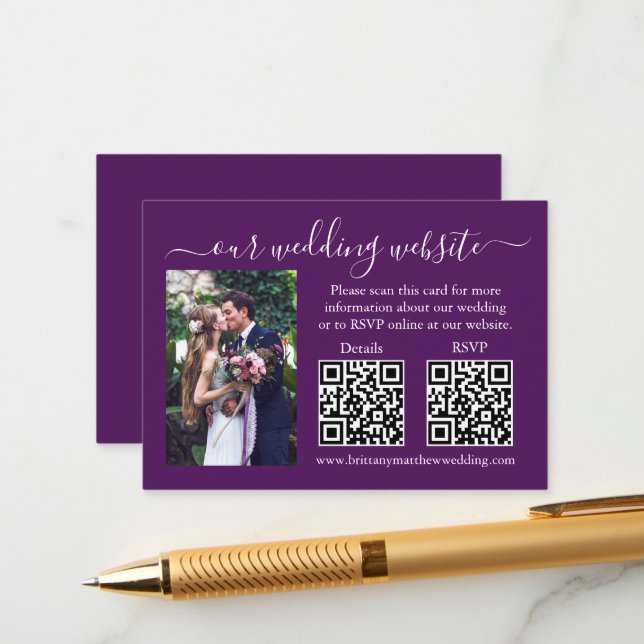 RSVP für Hochzeiten Details Foto 2 QR Lila Begleitkarte (Vorderseite/Rückseite Beispiel)